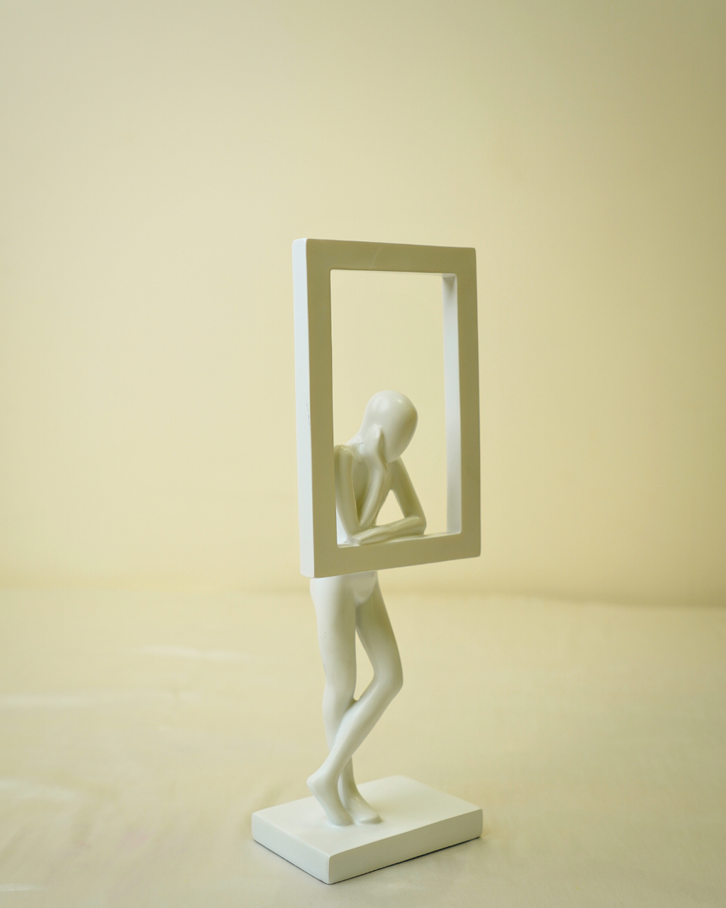 Modern Minimalist Thinker - White Abstract Figure with Framed Silhouette