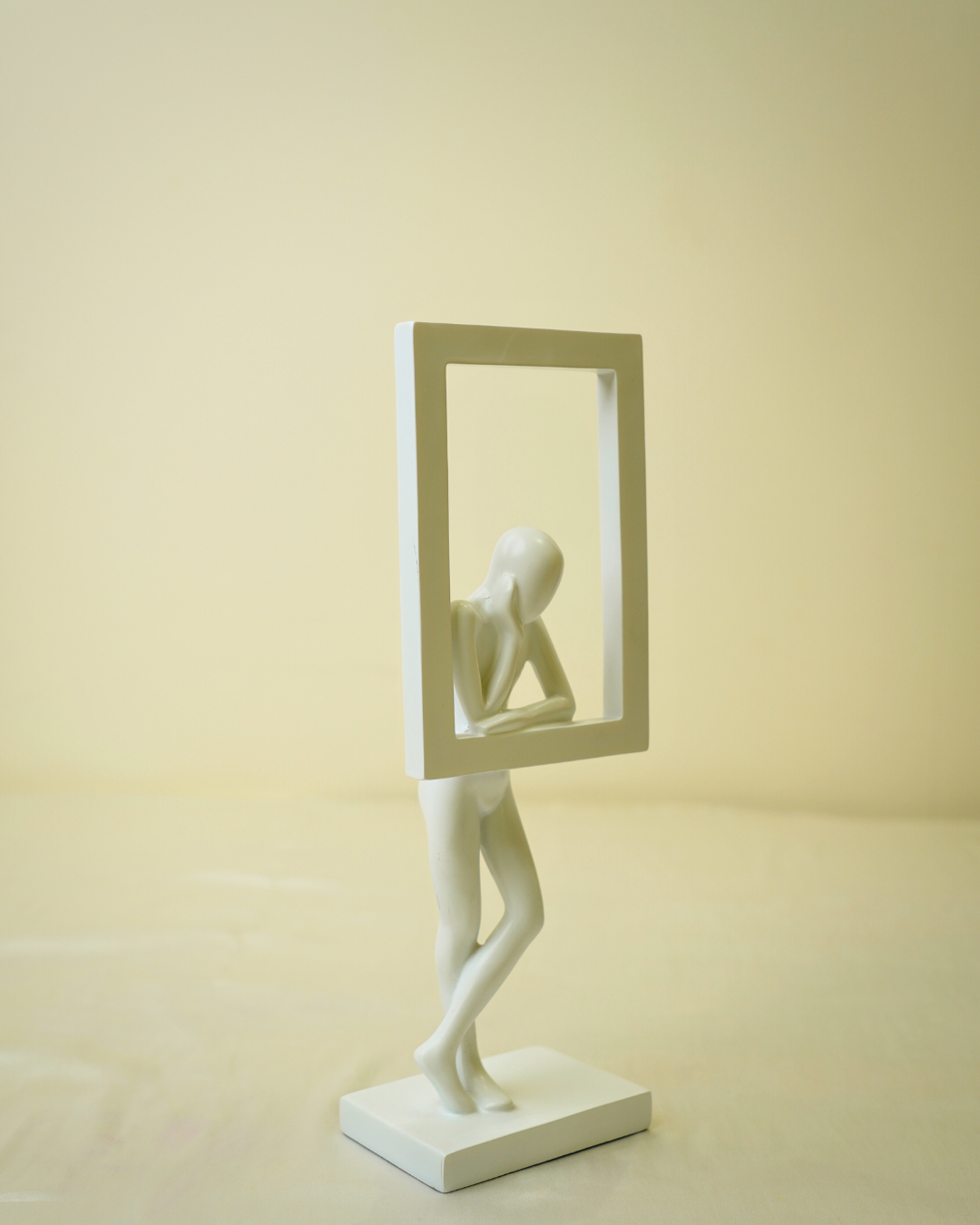 Modern Minimalist Thinker - White Abstract Figure with Framed Silhouette