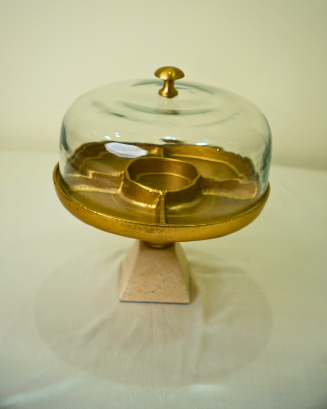 Luxury Glass Dome Serving Platter with Metal & Marble Stand