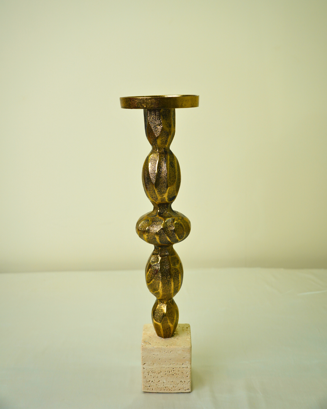 Tall Textured Golden Candle Holder with Marble Base