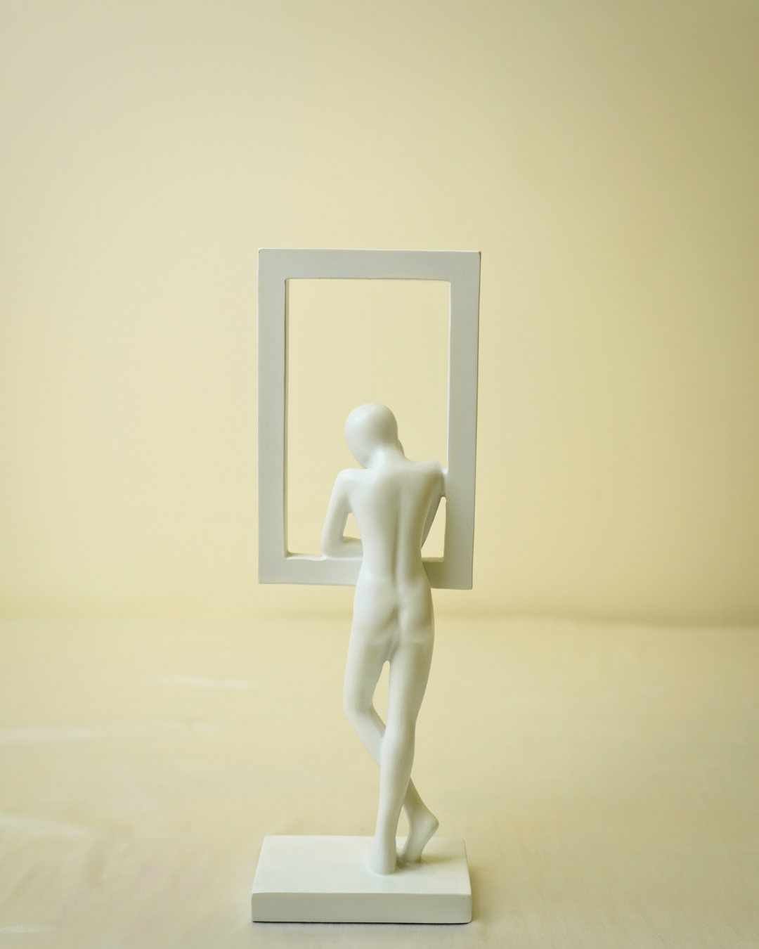 Modern Minimalist Thinker - White Abstract Figure with Framed Silhouette
