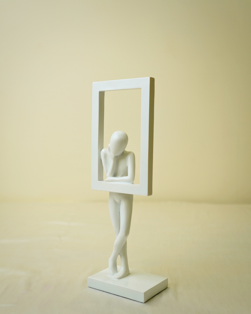 Modern Minimalist Thinker - White Abstract Figure with Framed Silhouette