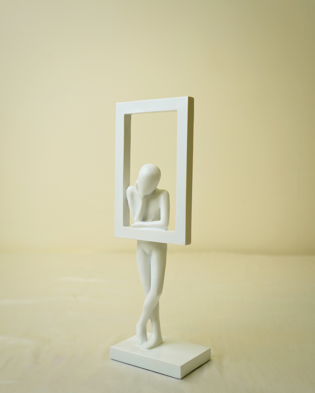 Modern Minimalist Thinker - White Abstract Figure with Framed Silhouette