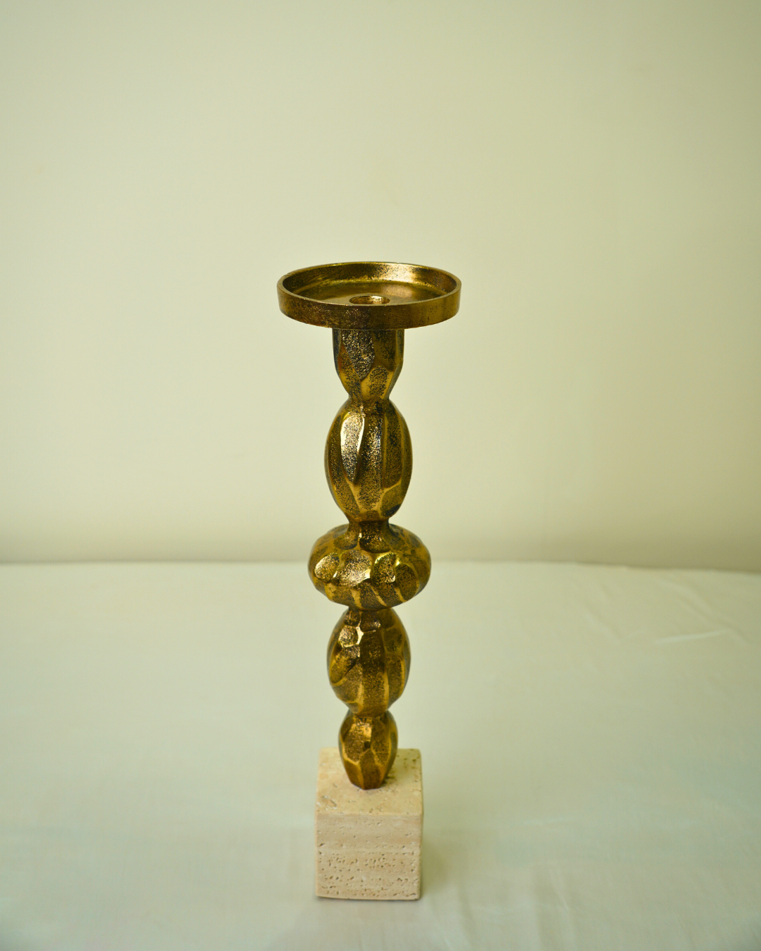 Tall Textured Golden Candle Holder with Marble Base