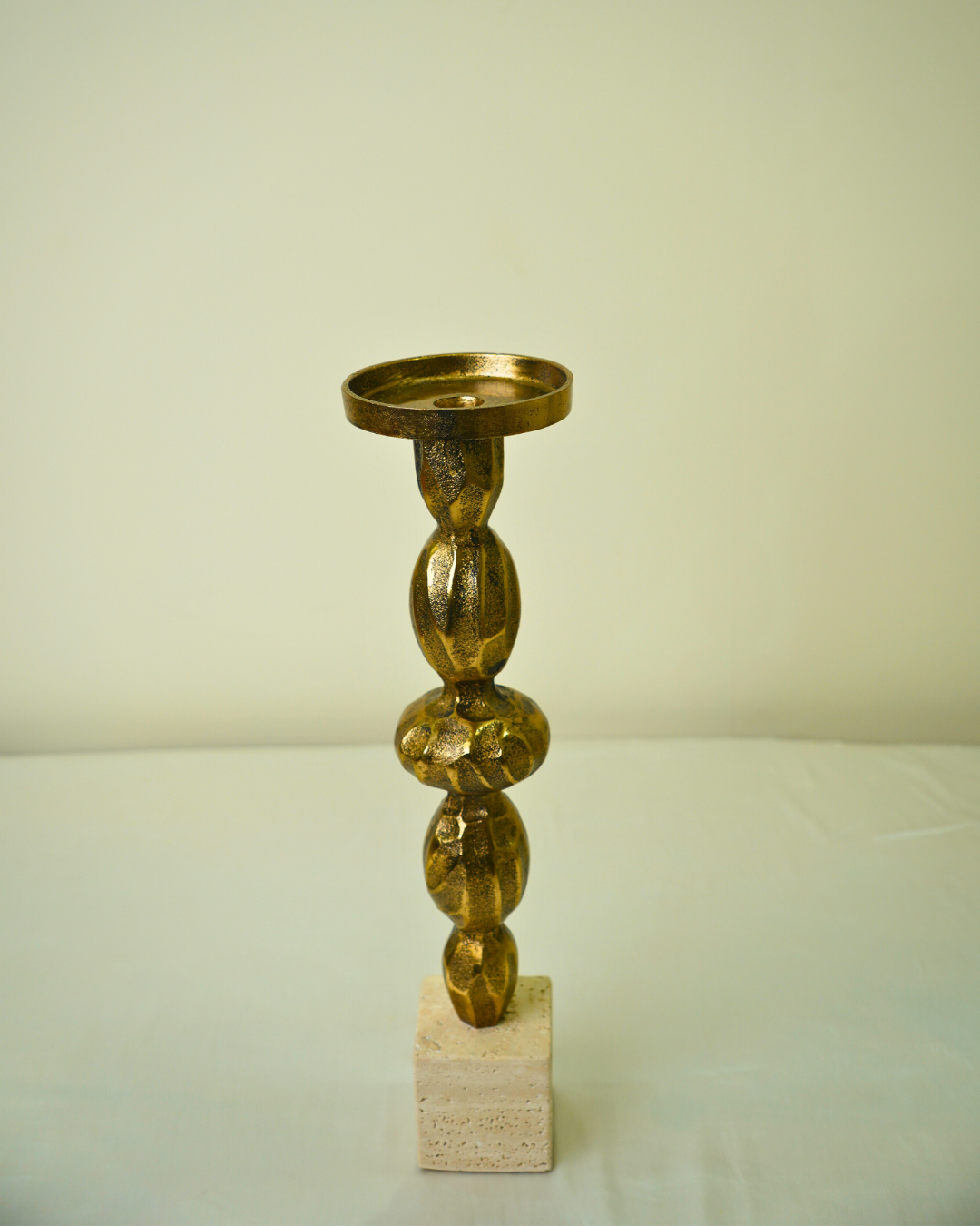 Tall Textured Golden Candle Holder with Marble Base