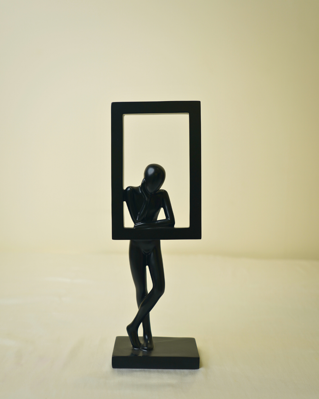 Modern Minimalist Thinker - Black Abstract Figure with Framed Silhouette