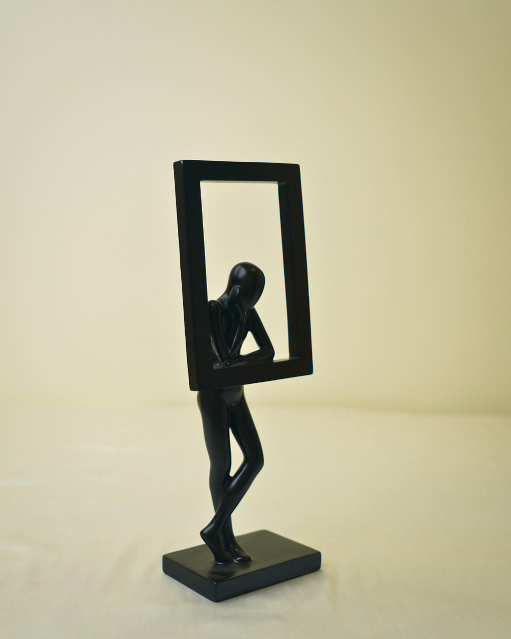 Modern Minimalist Thinker - Black Abstract Figure with Framed Silhouette