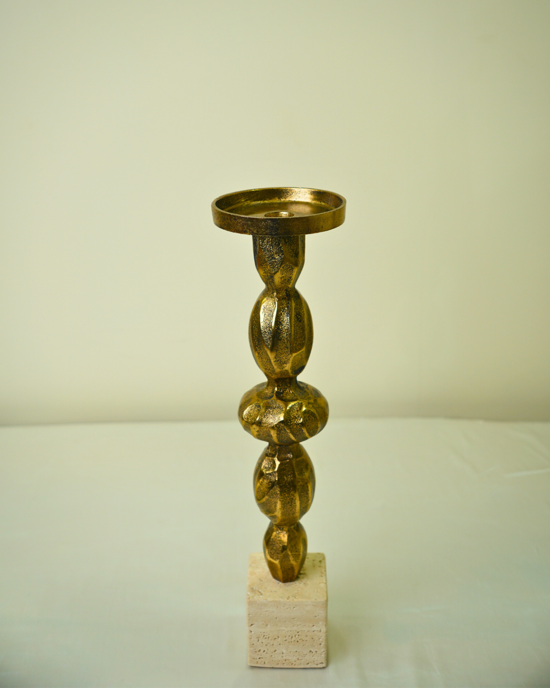 Tall Textured Golden Candle Holder with Marble Base