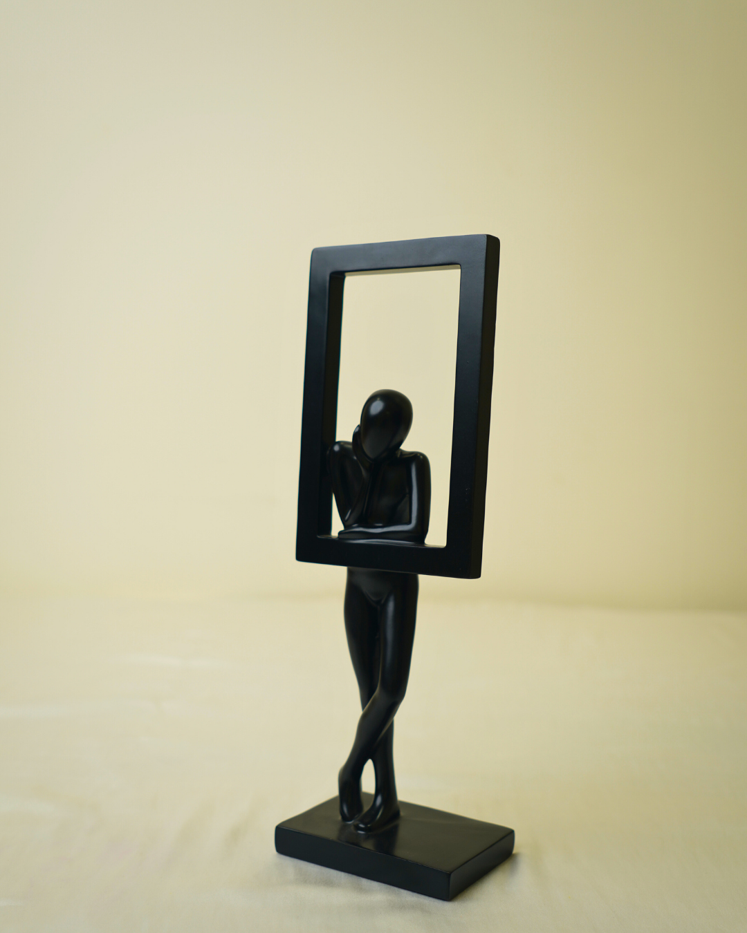 Modern Minimalist Thinker - Black Abstract Figure with Framed Silhouette