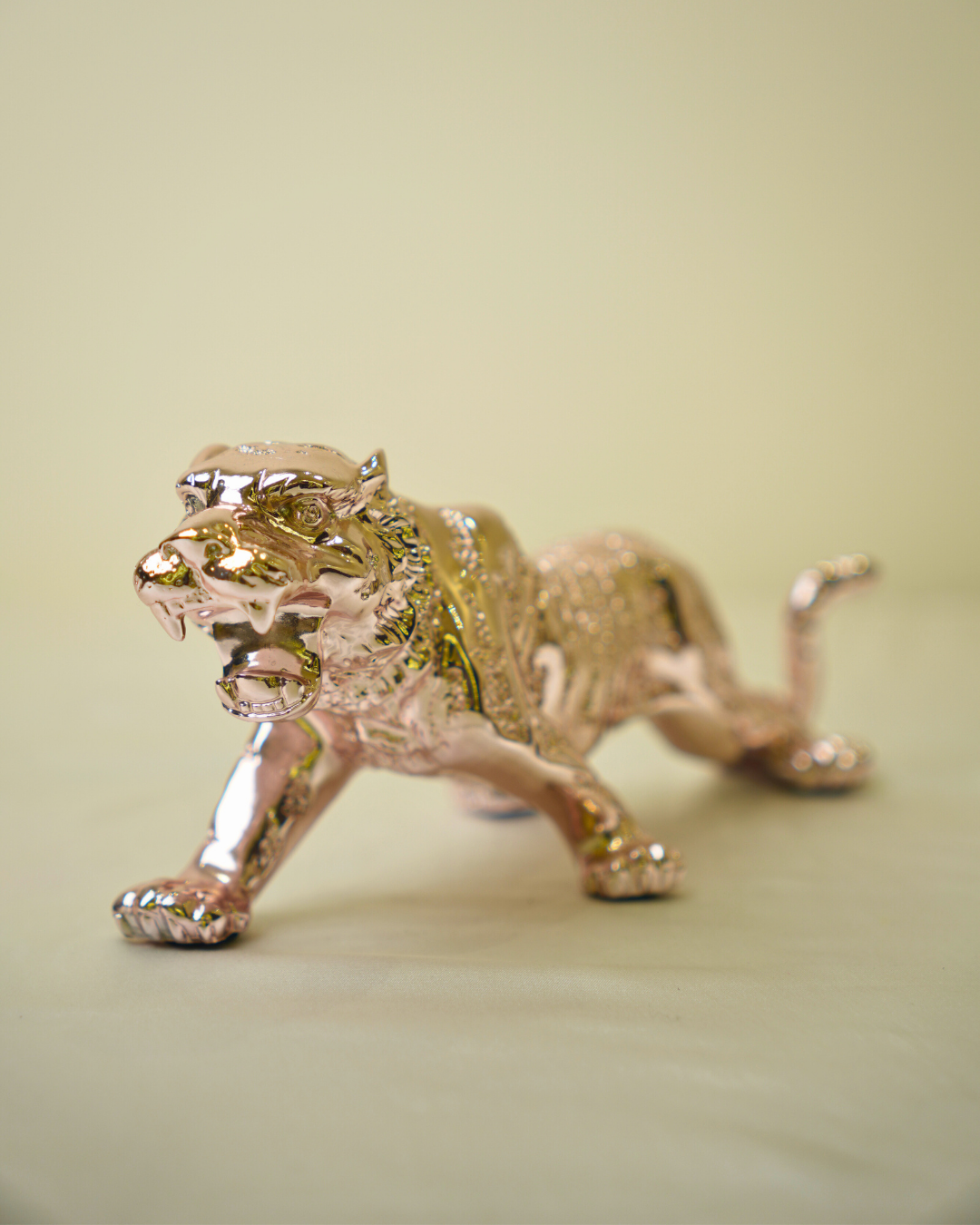 Defabmart Tiger Sculpture Statue - Rose Gold Electroplated Predator Figurine