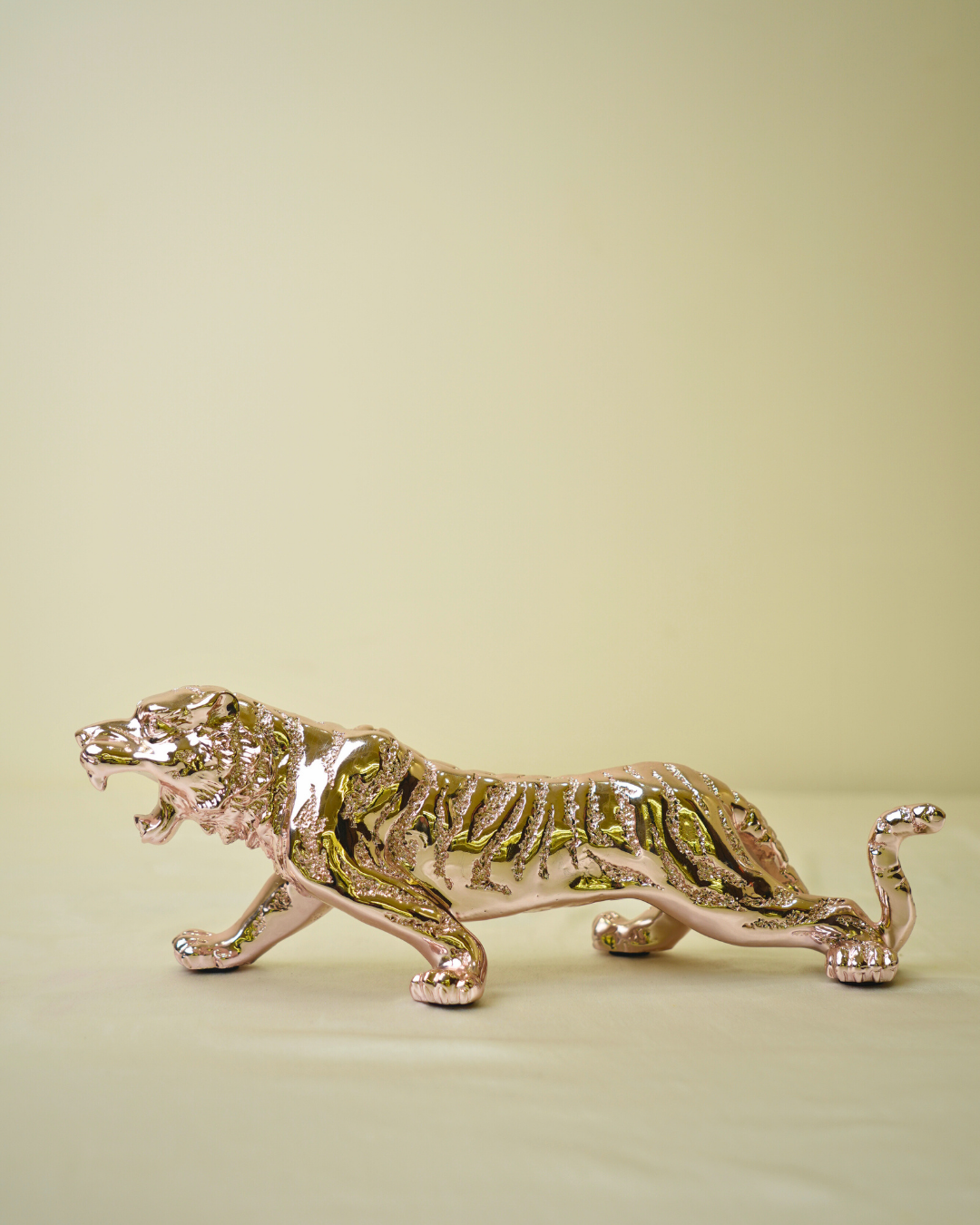 Defabmart Tiger Sculpture Statue - Rose Gold Electroplated Predator Figurine