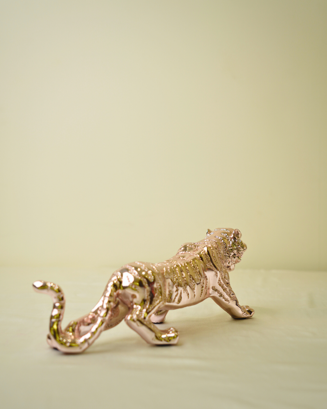 Defabmart Tiger Sculpture Statue - Rose Gold Electroplated Predator Figurine