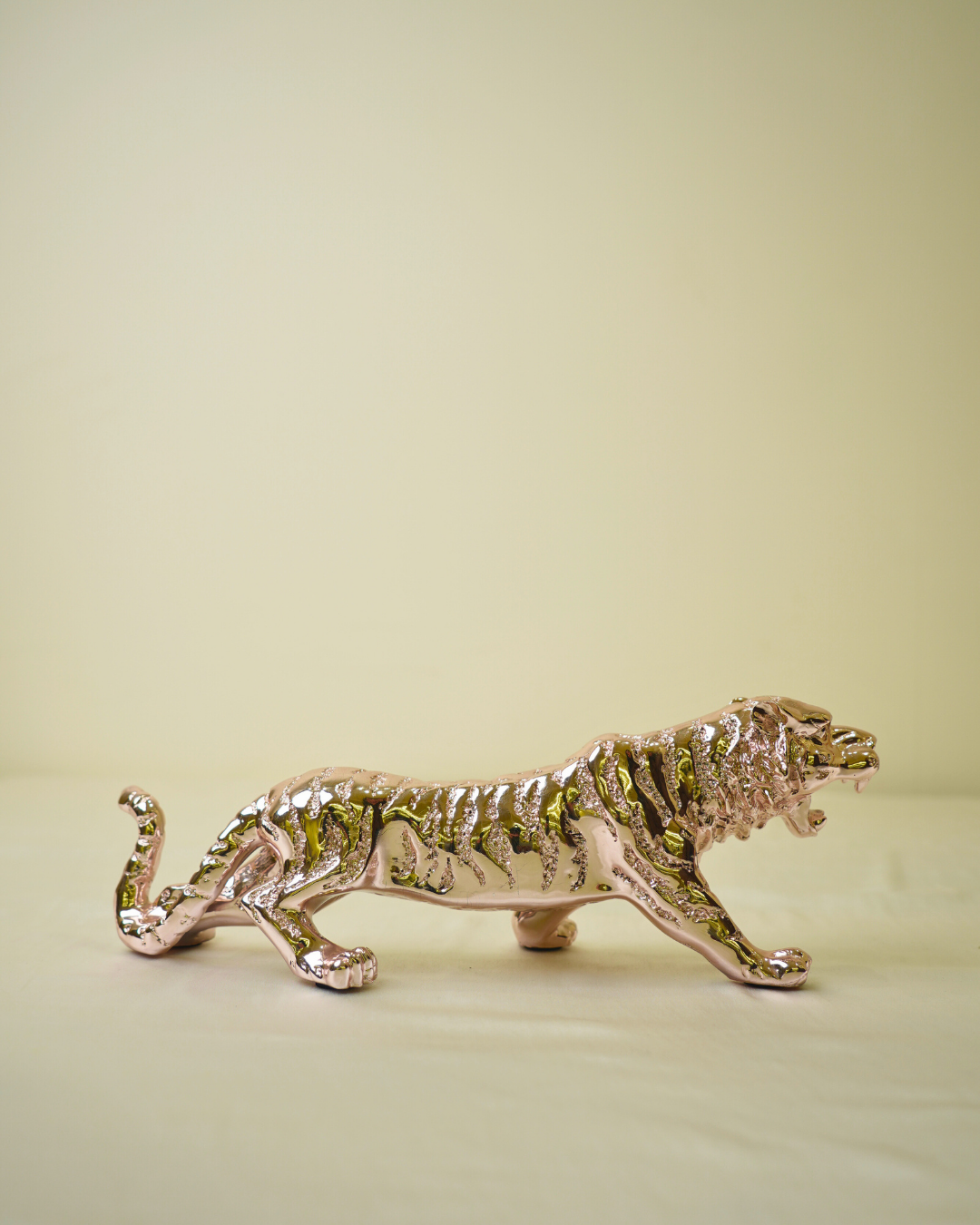 Defabmart Tiger Sculpture Statue - Rose Gold Electroplated Predator Figurine