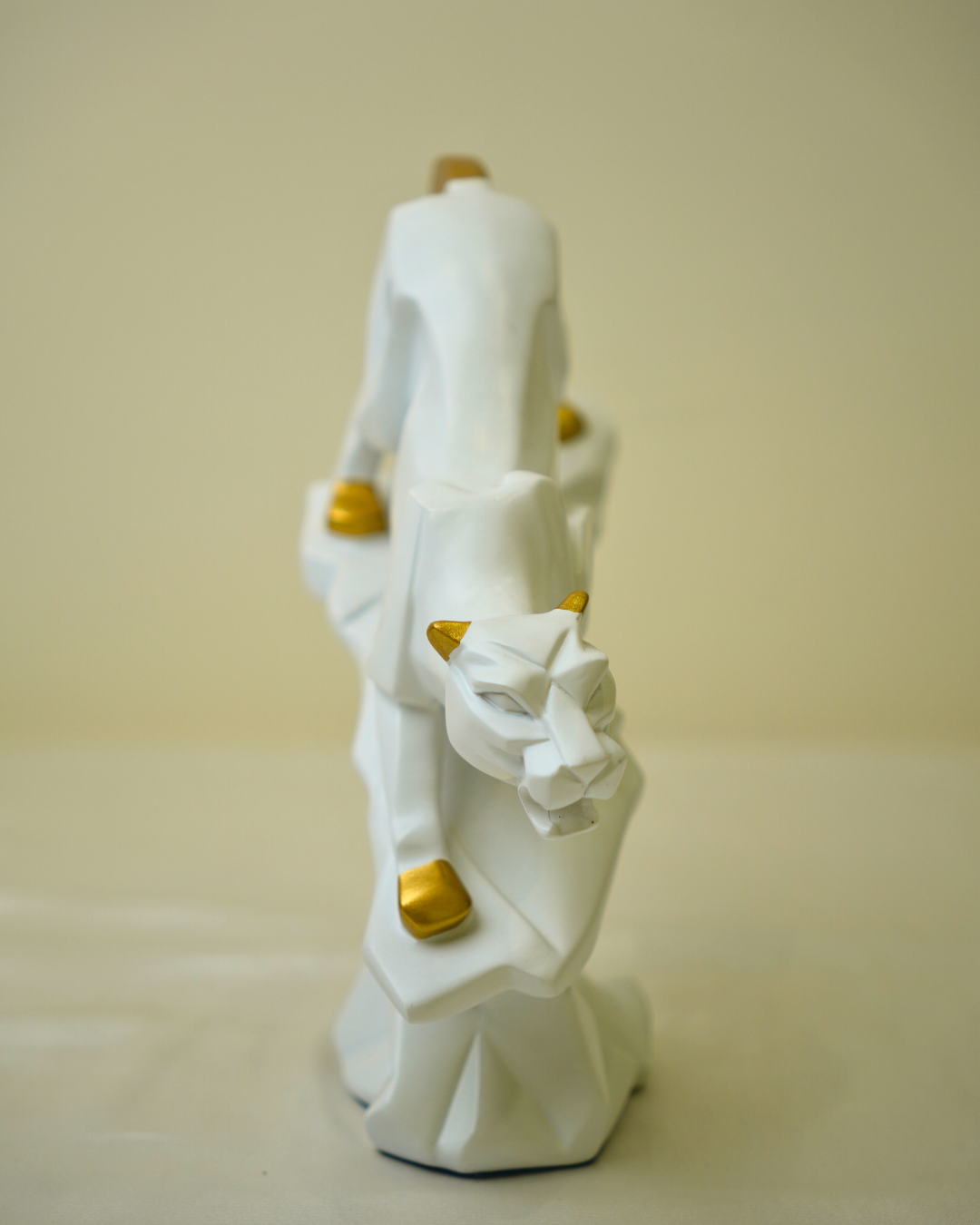 Modern Geometric Panther - White & Gold Abstract Wildlife Sculpture