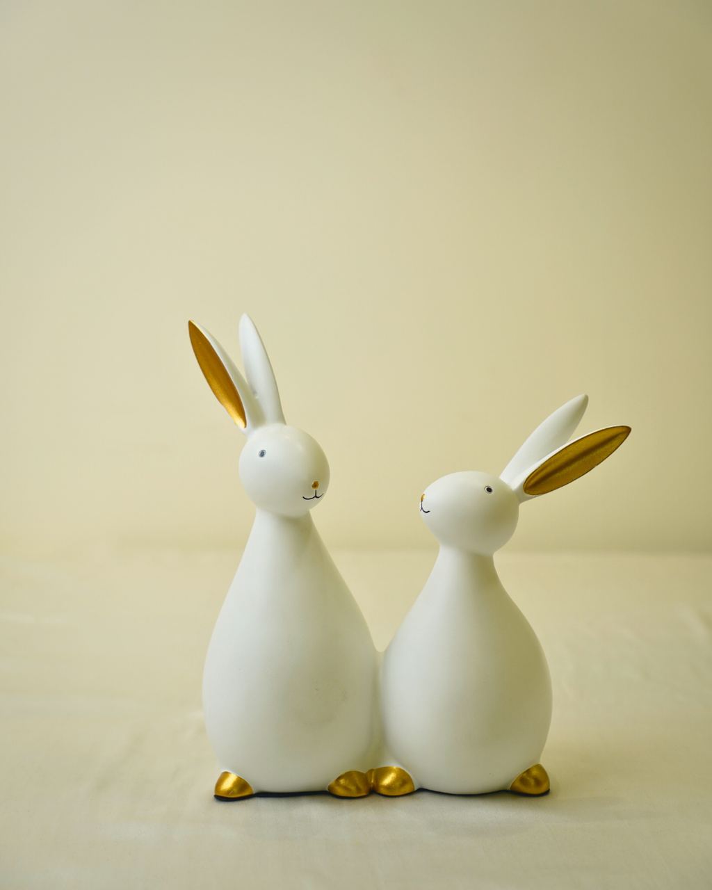 Modern White and Gold Rabbit Duo Hand Painted Decorative Showpiece