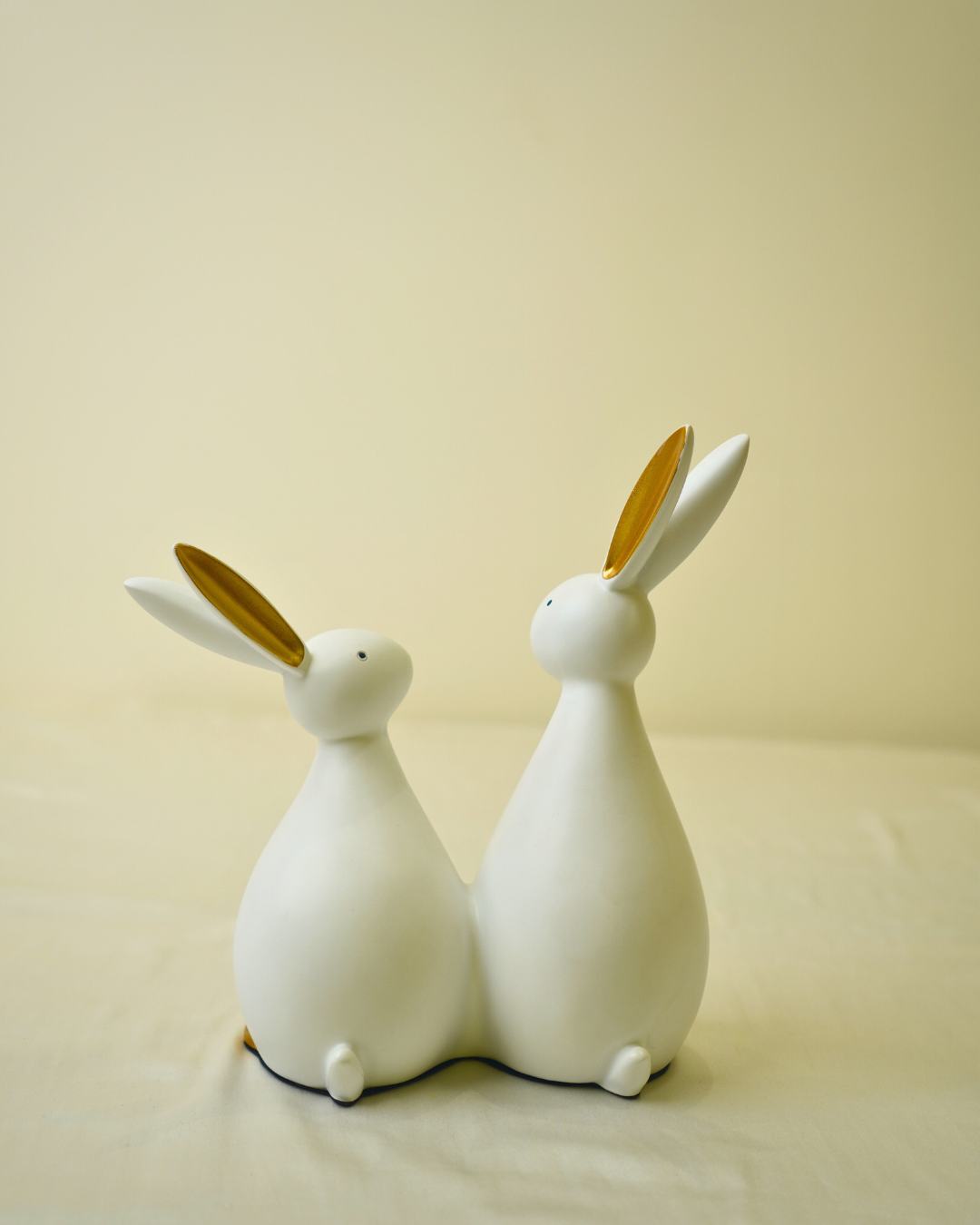 Modern White and Gold Rabbit Duo Hand Painted Decorative Showpiece