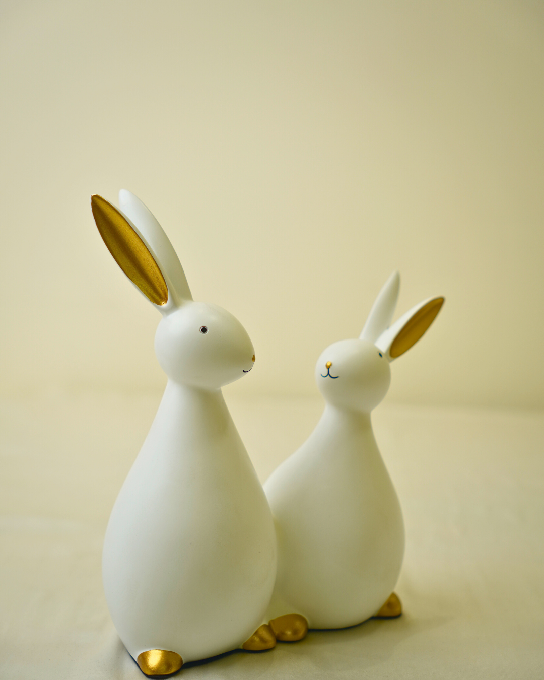 Modern White and Gold Rabbit Duo Hand Painted Decorative Showpiece