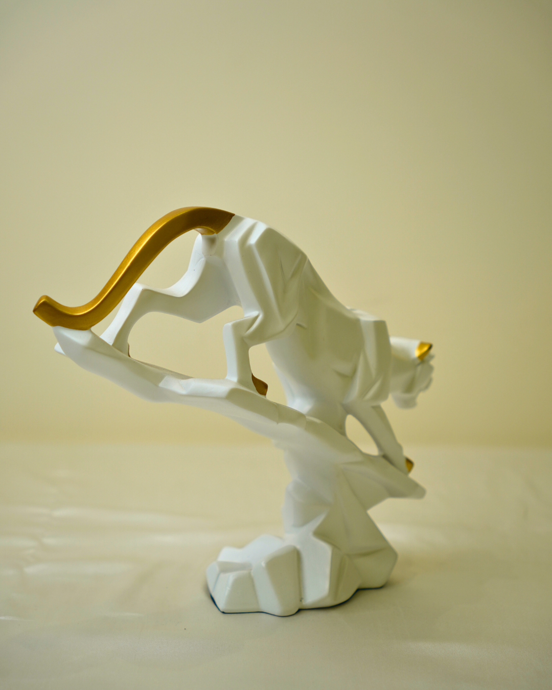Modern Geometric Panther - White & Gold Abstract Wildlife Sculpture