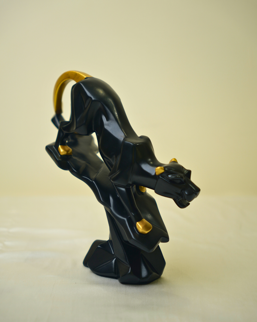 Modern Geometric Panther - Bold Black & Gold Abstract Sculpture