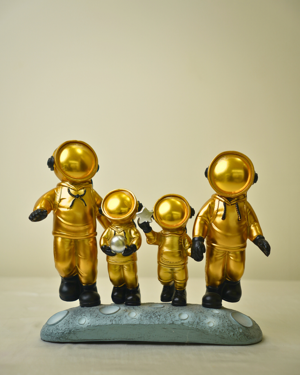 Golden Astronaut Family - Celestial Moon-Walking Luxury Sculpture
