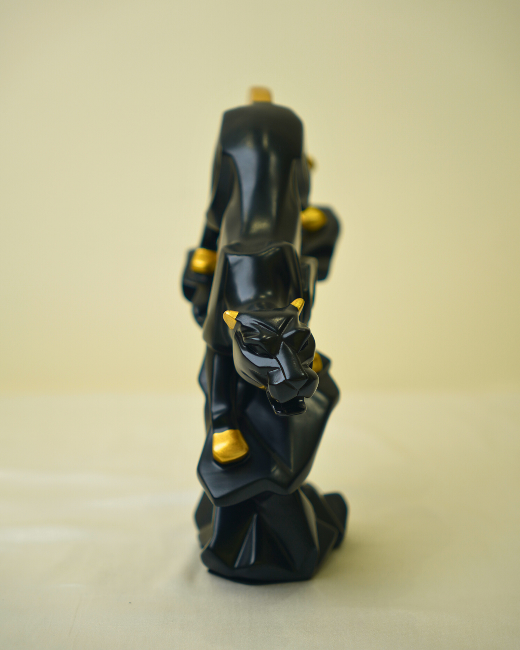 Modern Geometric Panther - Bold Black & Gold Abstract Sculpture