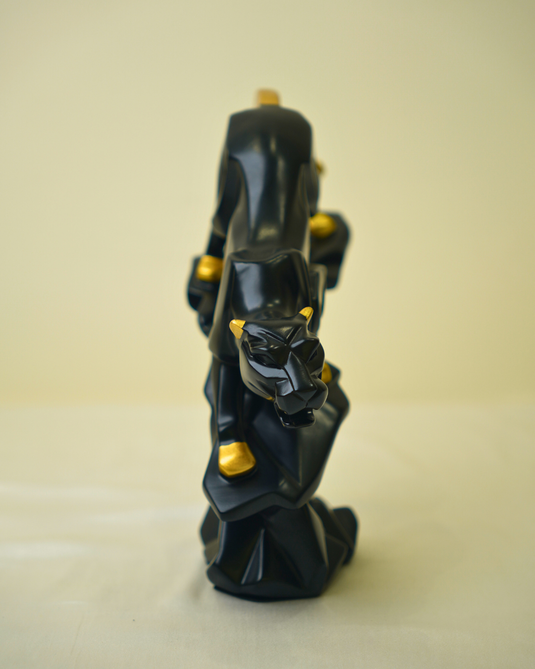 Modern Geometric Panther - Bold Black & Gold Abstract Sculpture