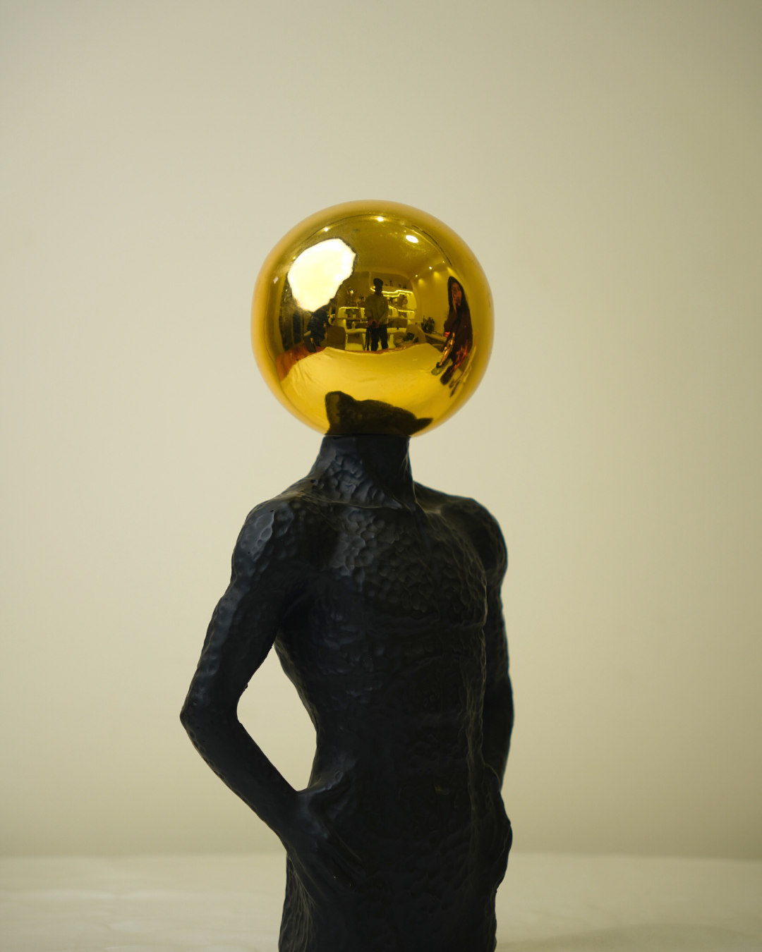 Modern Muscle Craft Accent - Surrealist Figurine with Golden Sphere