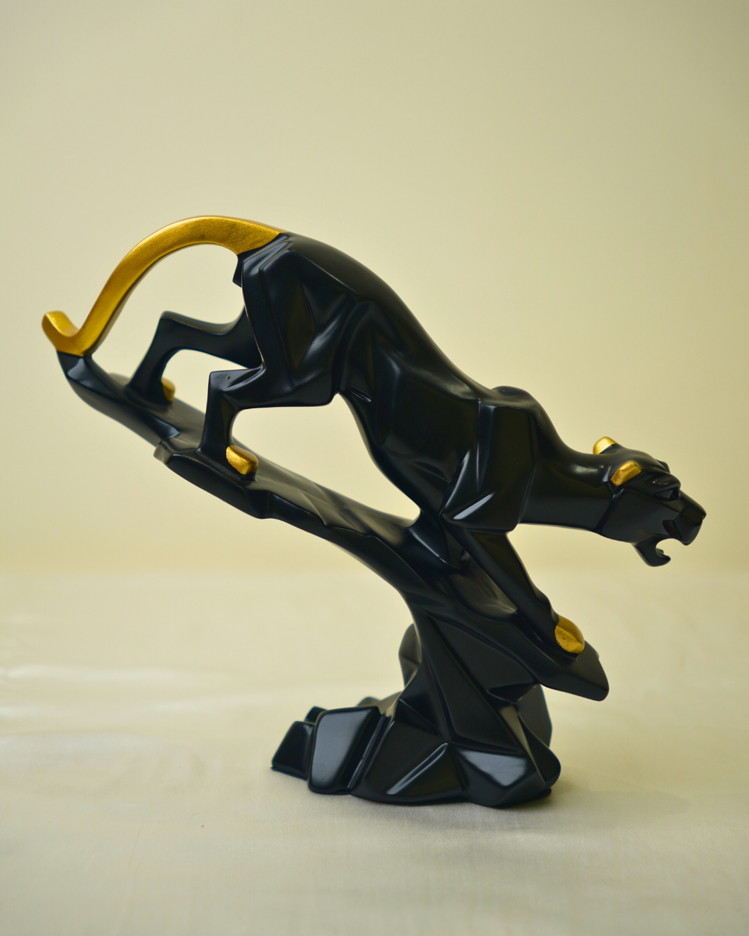 Modern Geometric Panther - Bold Black & Gold Abstract Sculpture