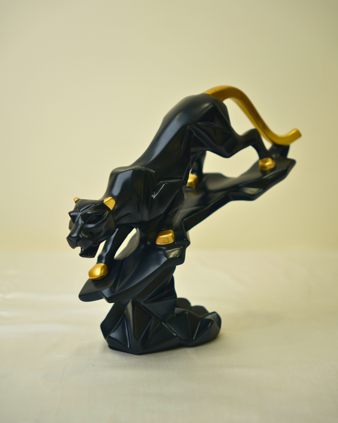 Modern Geometric Panther - Bold Black & Gold Abstract Sculpture