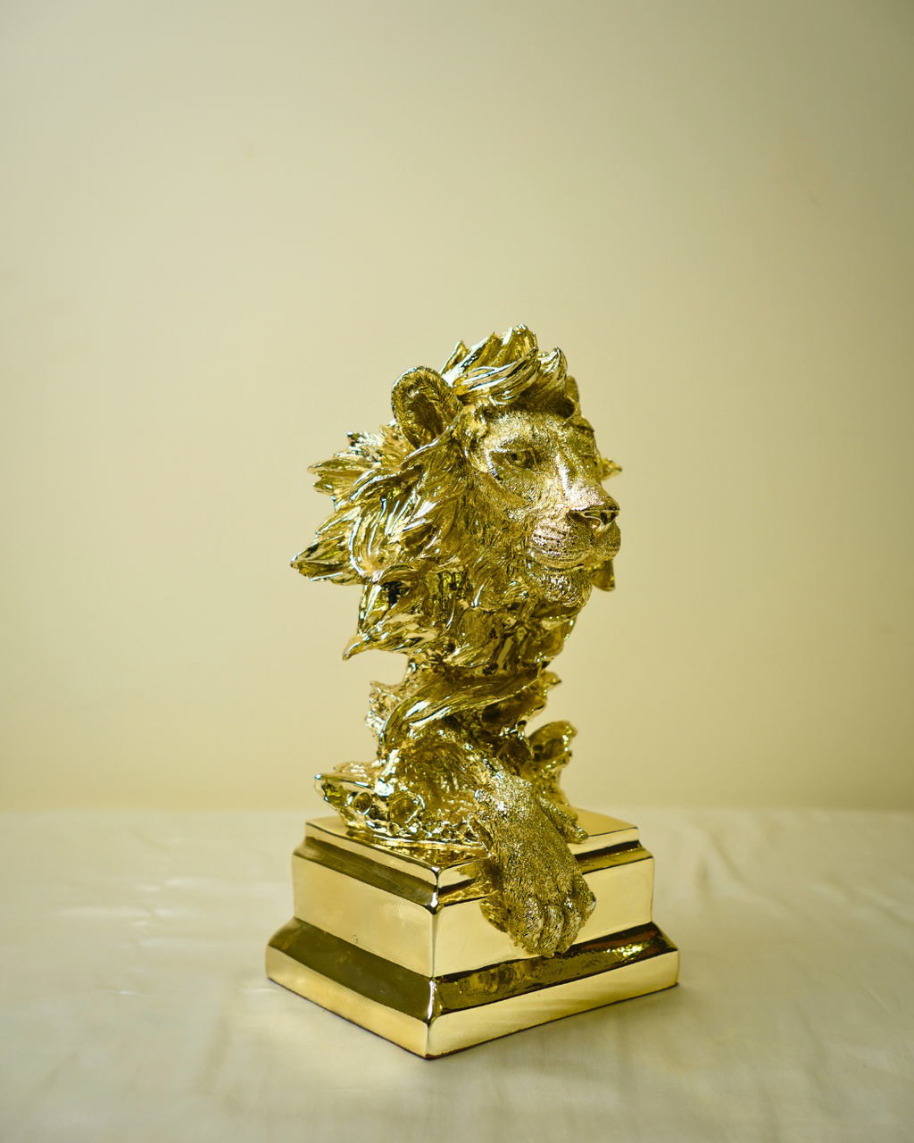 Majestic Golden Lion Bust Sculpture