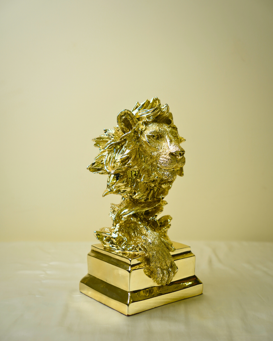 Majestic Golden Lion Bust Sculpture