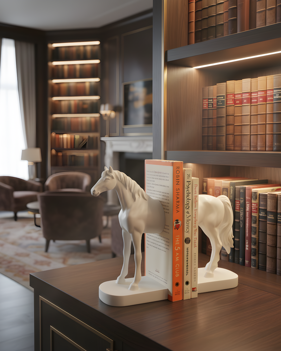 Modern Stallion Bookends - Minimalist White Half-Horse Sculpture Set