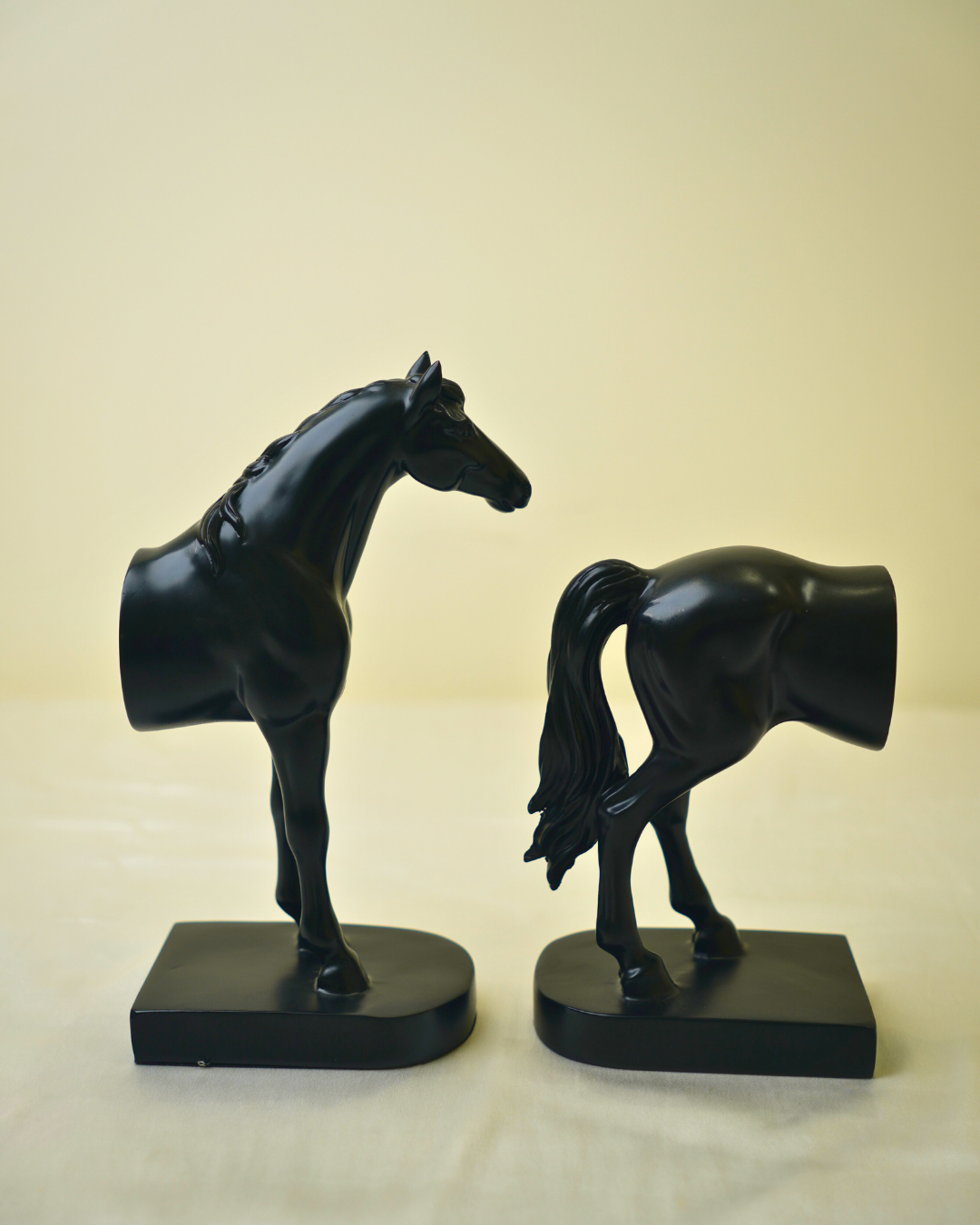 Modern Stallion Bookends - Premium Black Half-Horse Sculpture Set