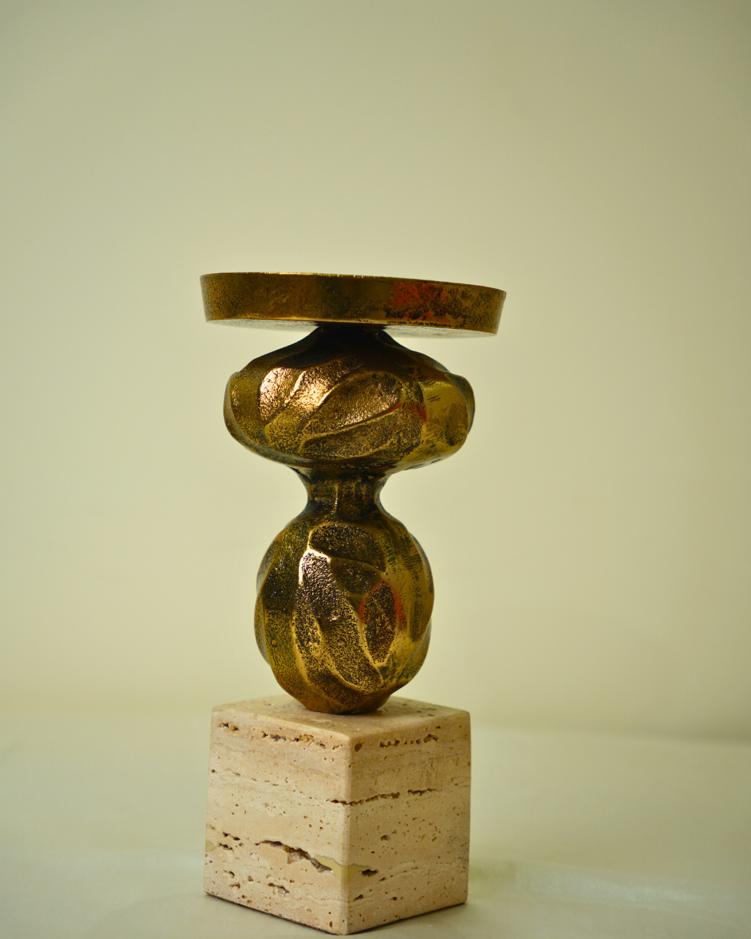 Decorative Metal & Golden Pedestal Candle Holder with Marble Base