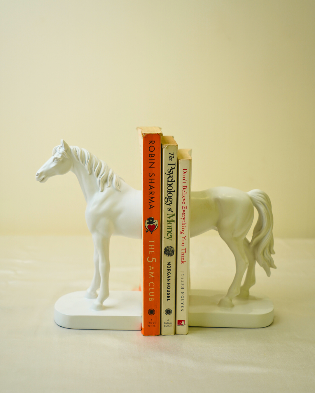 Modern Stallion Bookends - Minimalist White Half-Horse Sculpture Set