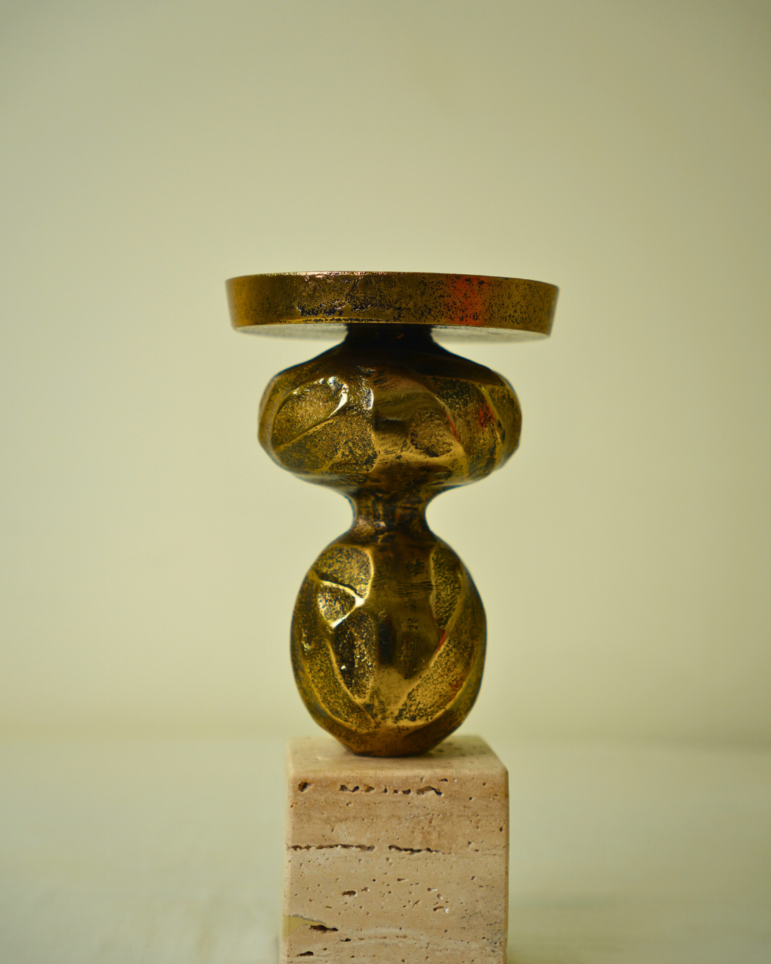 Decorative Metal & Golden Pedestal Candle Holder with Marble Base