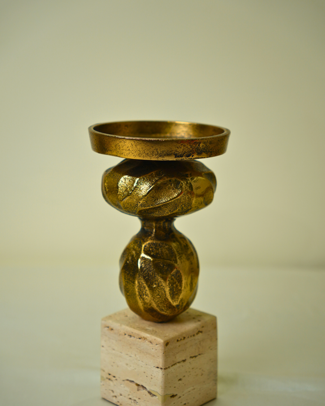 Decorative Metal & Golden Pedestal Candle Holder with Marble Base