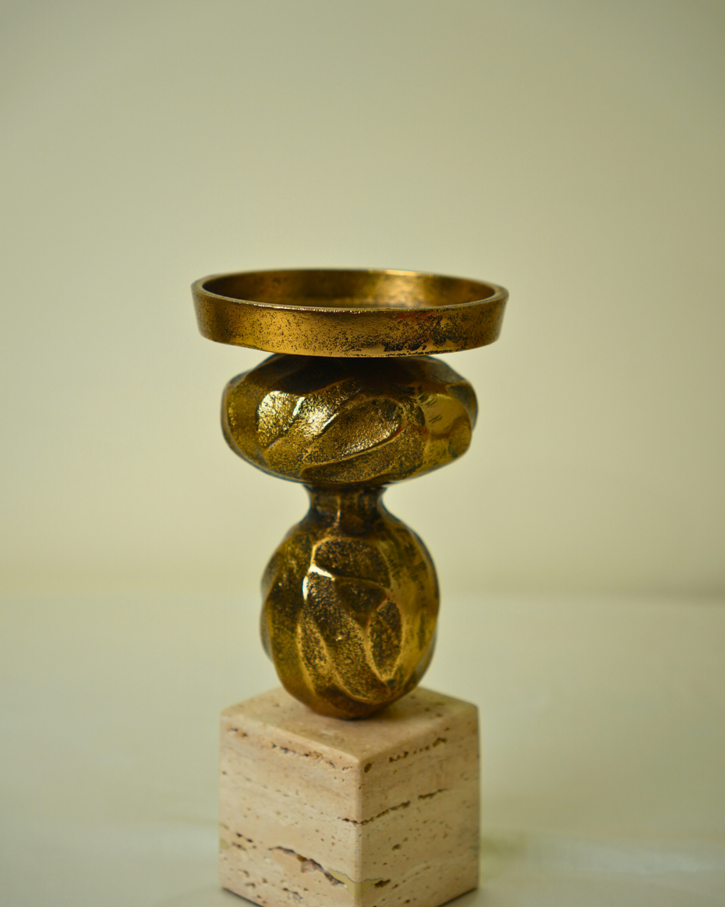 Decorative Metal & Golden Pedestal Candle Holder with Marble Base