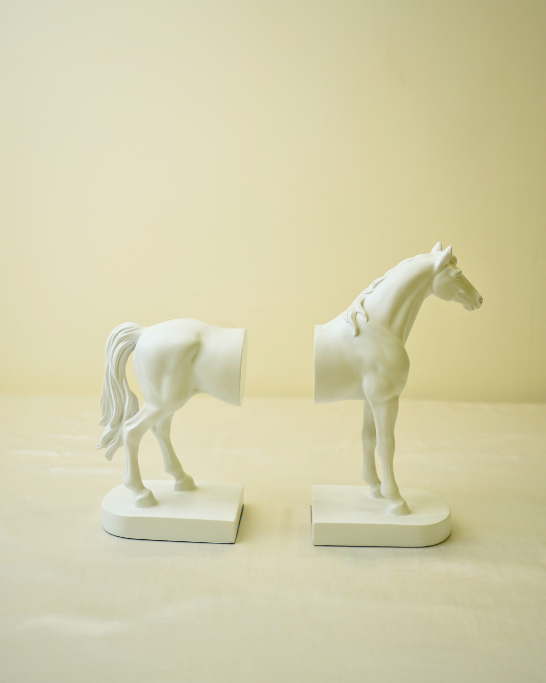 Modern Stallion Bookends - Minimalist White Half-Horse Sculpture Set