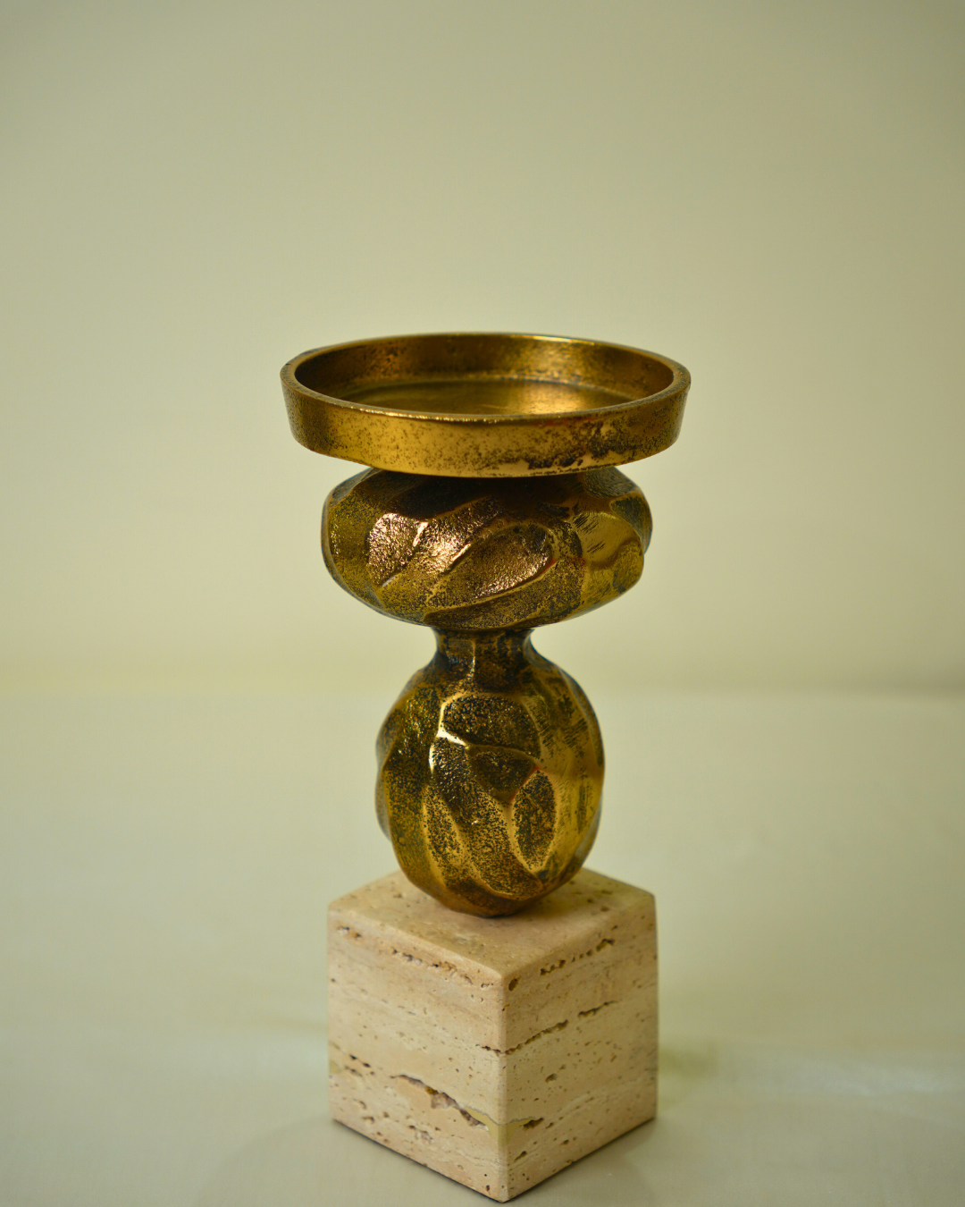 Decorative Metal & Golden Pedestal Candle Holder with Marble Base