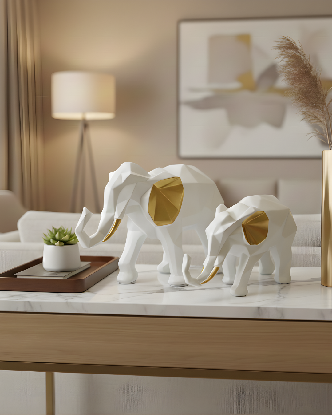 Nordic Geometric Elephant Set of 2