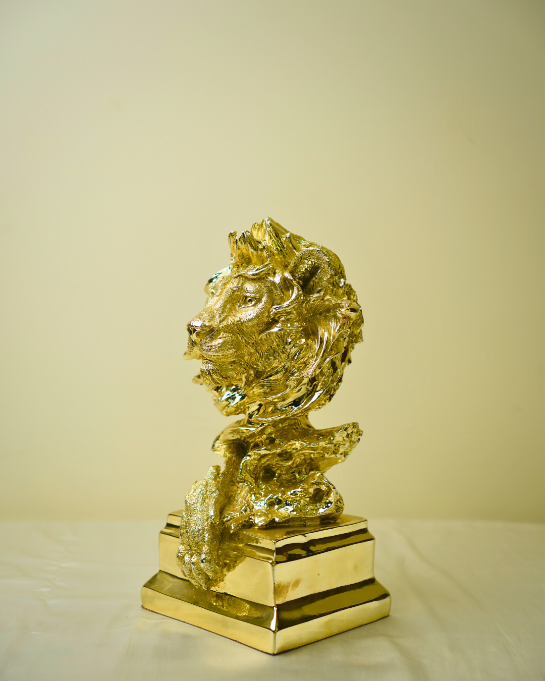 Majestic Golden Lion Bust Sculpture