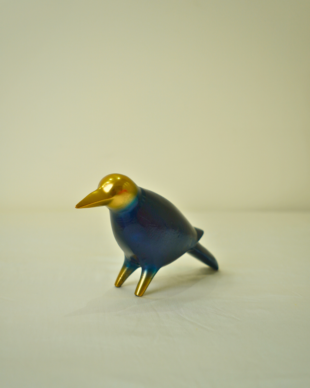 Modern Blue & Golden Metal Bird Figurine