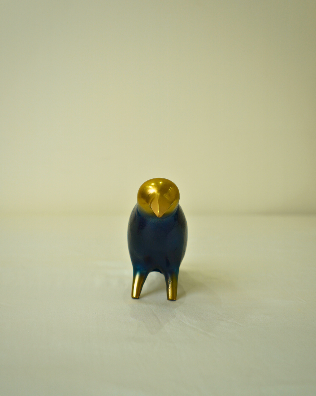 Modern Blue & Golden Metal Bird Figurine