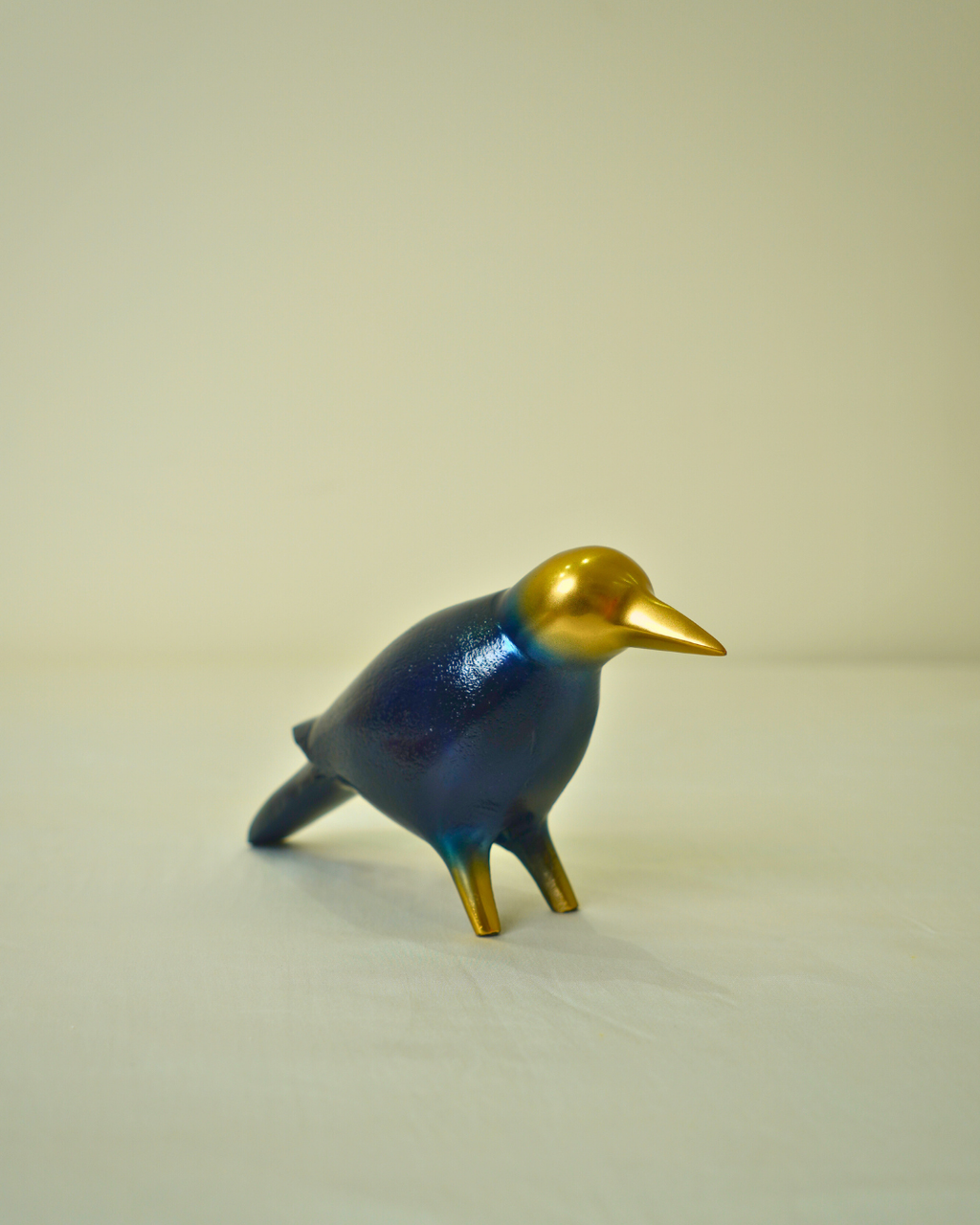 Modern Blue & Golden Metal Bird Figurine
