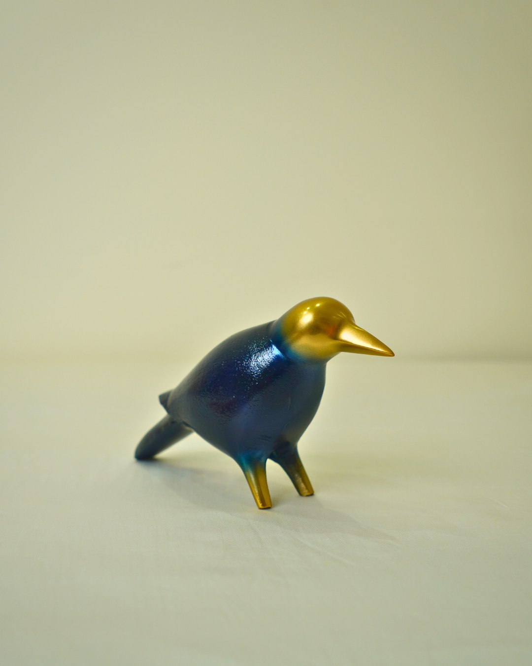Modern Blue & Golden Metal Bird Figurine