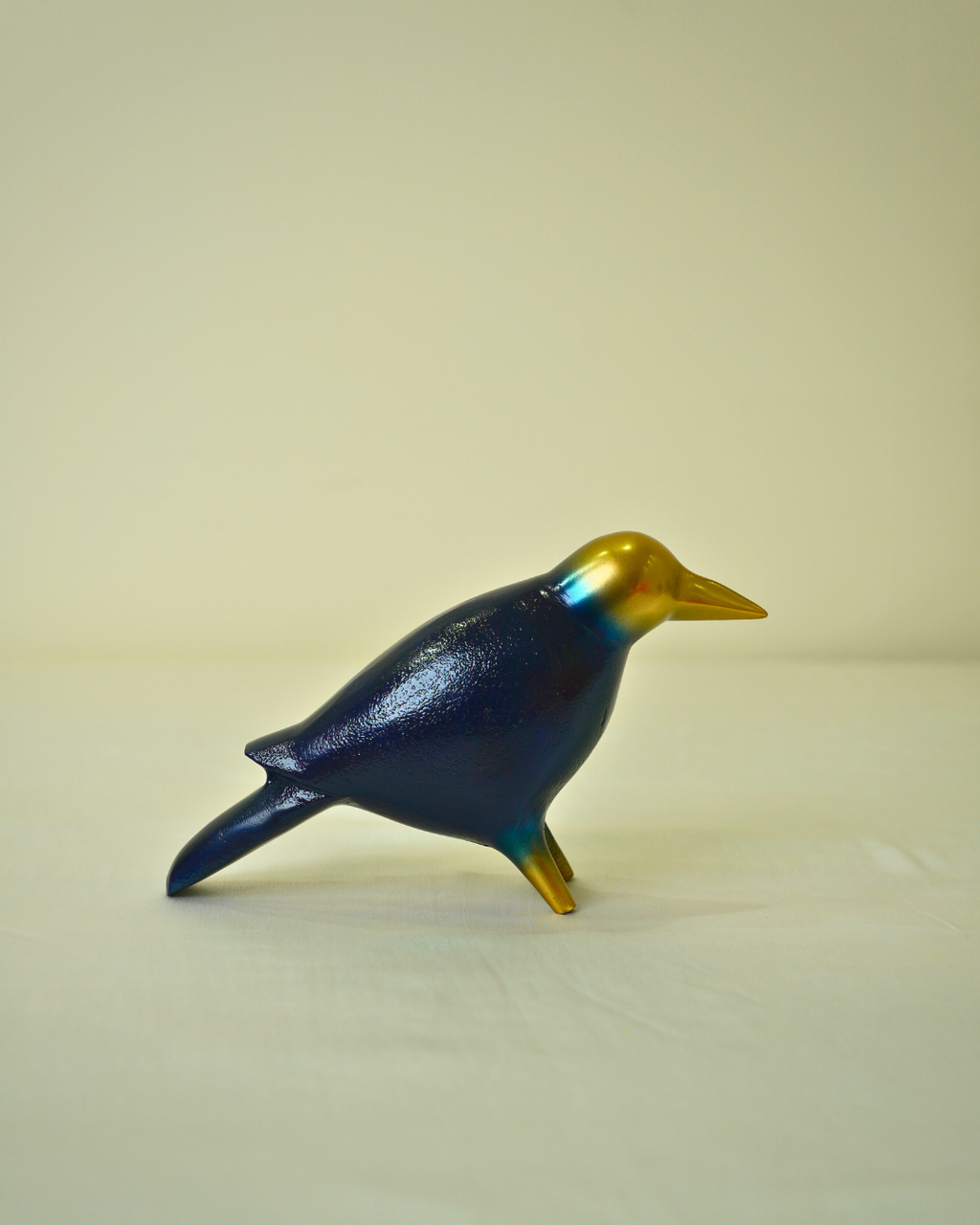 Modern Blue & Golden Metal Bird Figurine