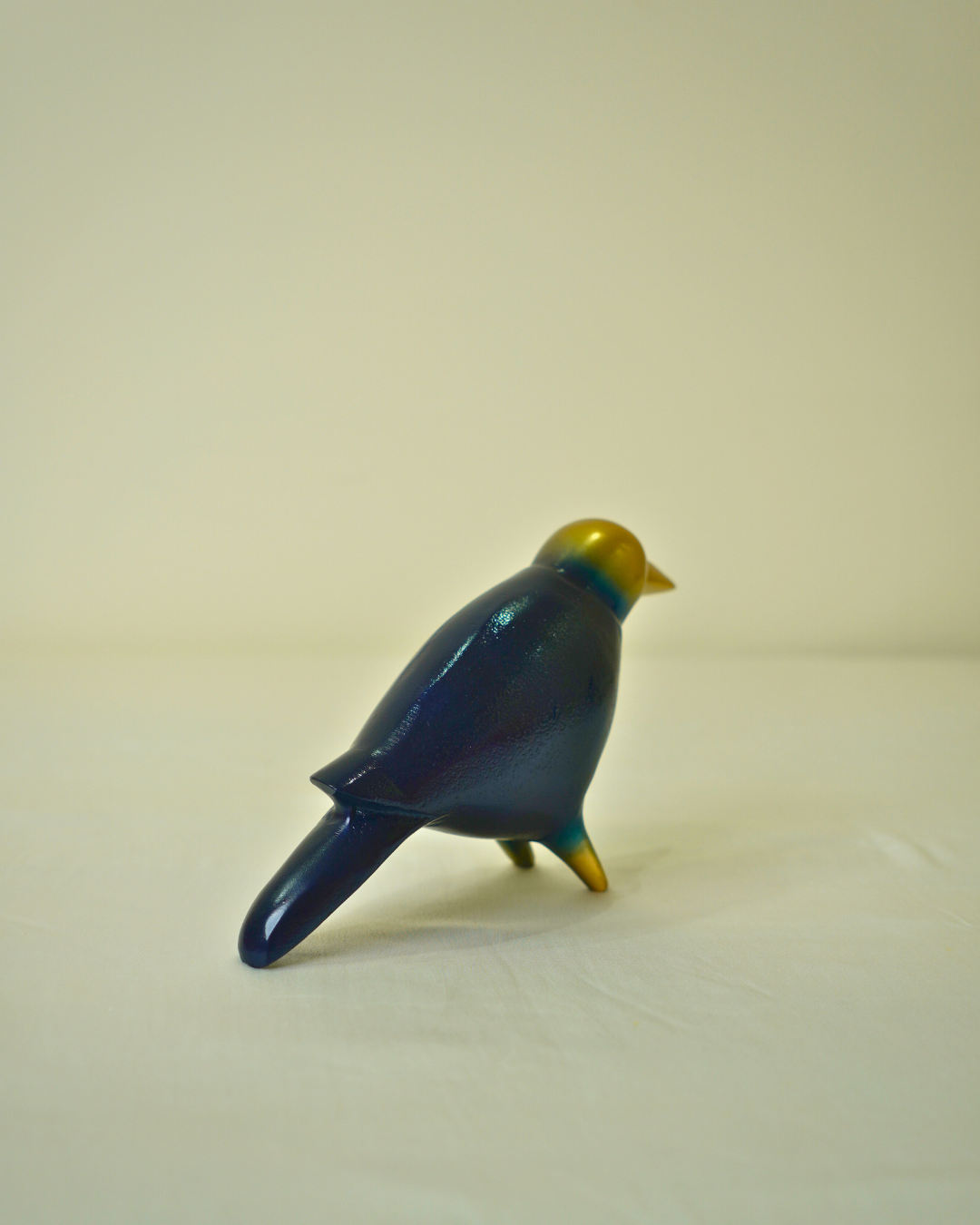 Modern Blue & Golden Metal Bird Figurine