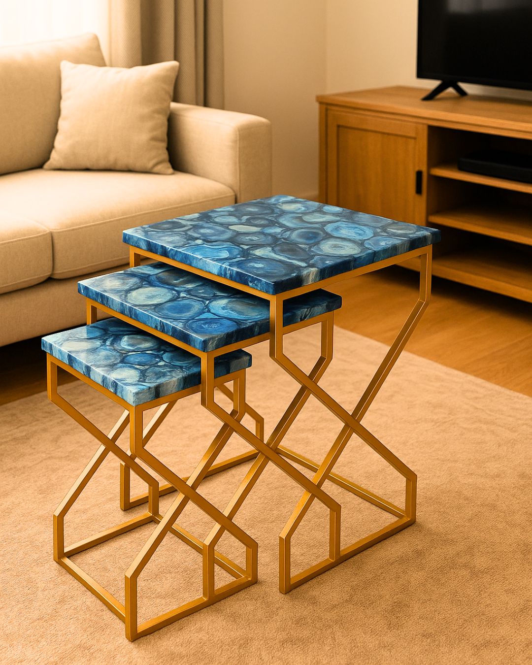Azure Luxe Geometric Nesting Tables