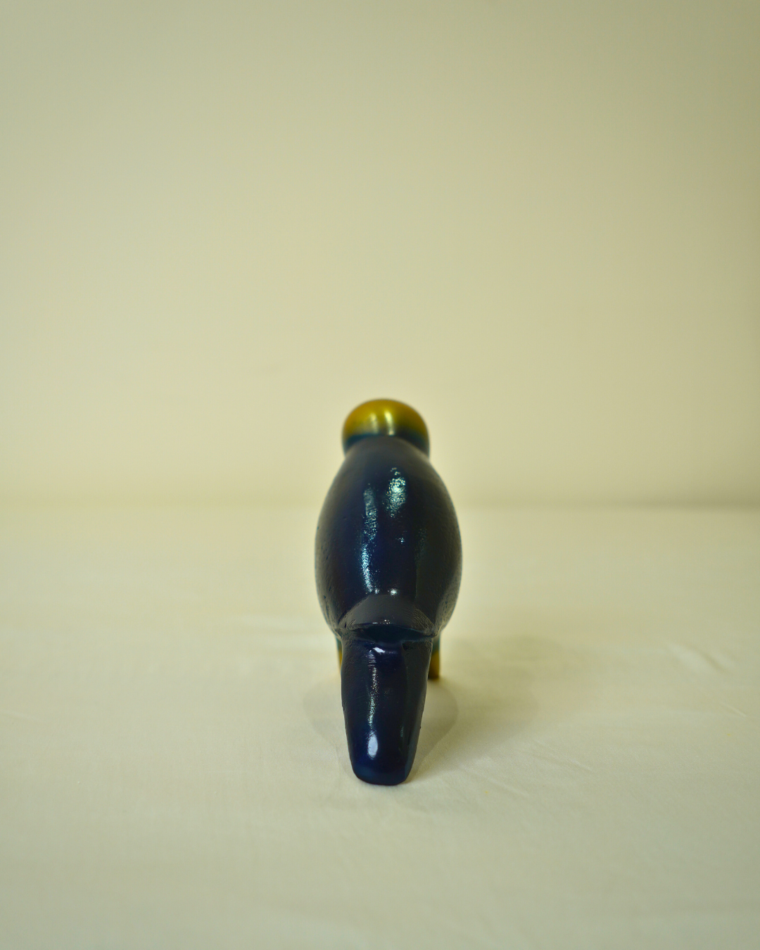 Modern Blue & Golden Metal Bird Figurine